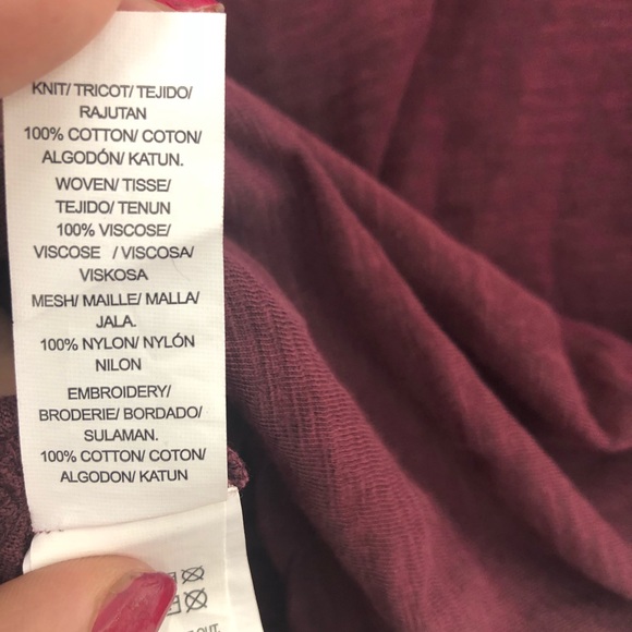 Lucky Brand Maroon Embroidered Mesh Detail Blouse - Picture 6 of 6